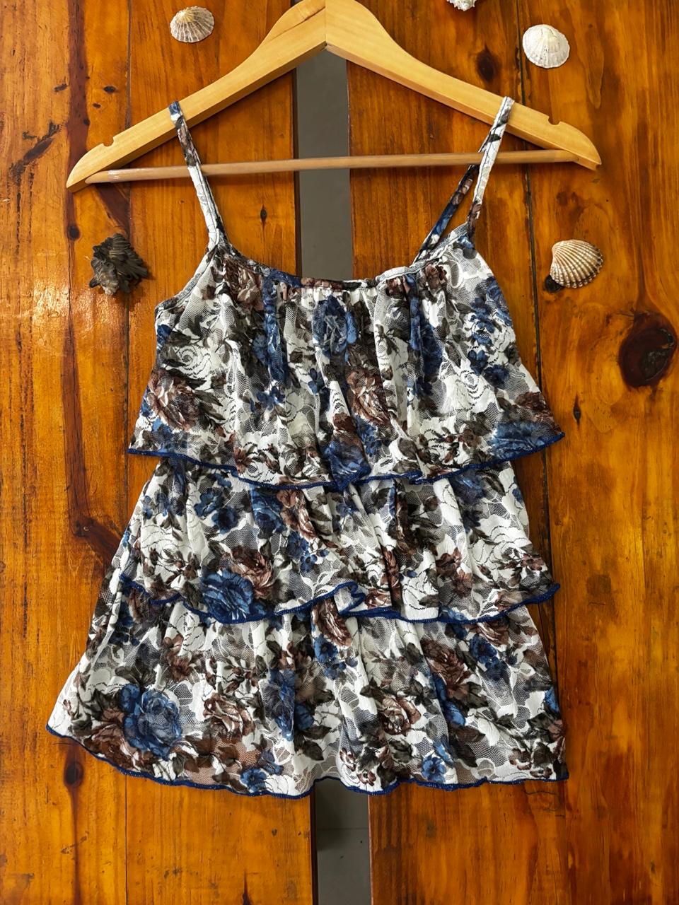 Blue Floral Tiered Ruffle Cami Top
