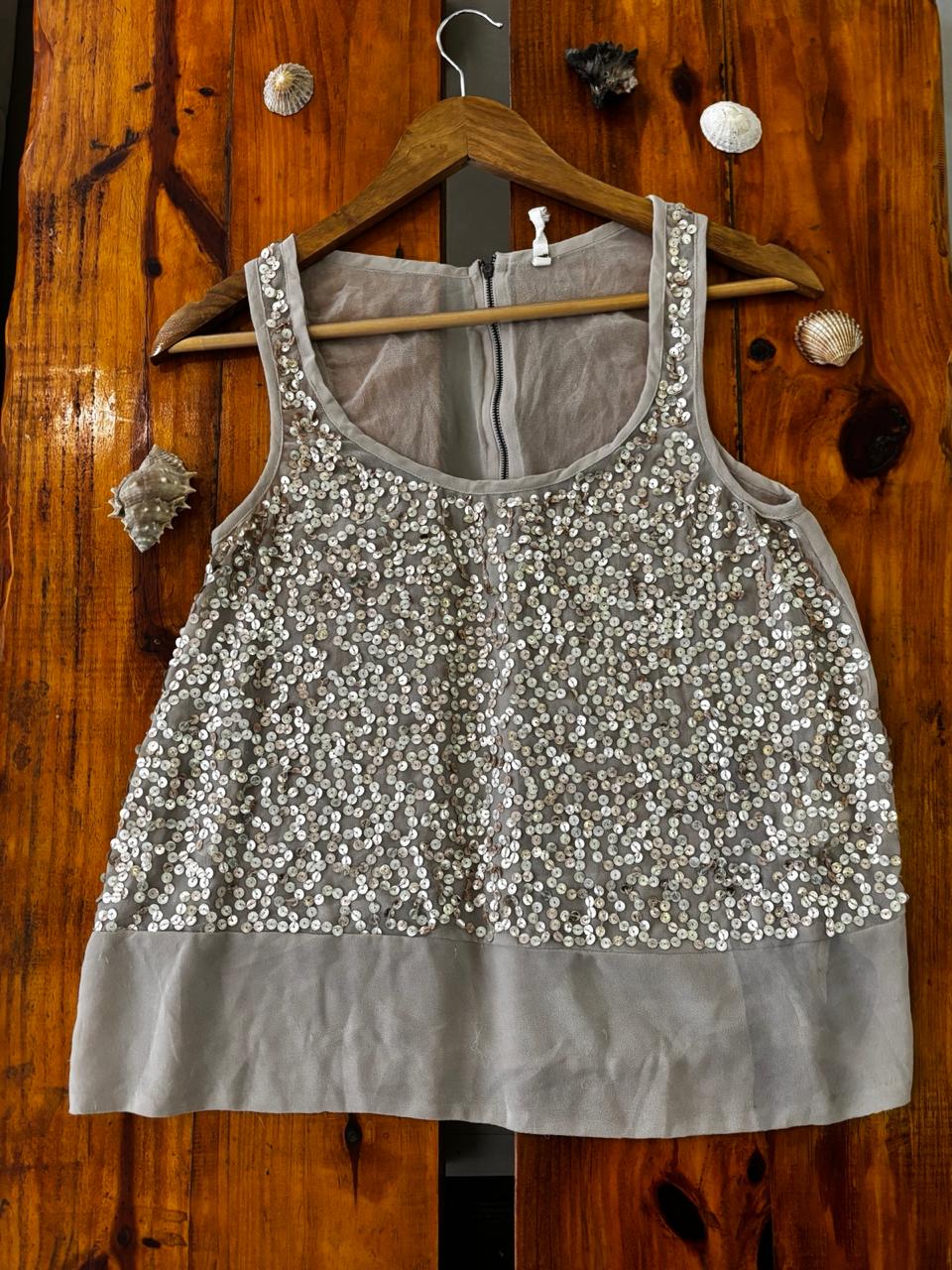 Champagne Sequin Mesh Party Top